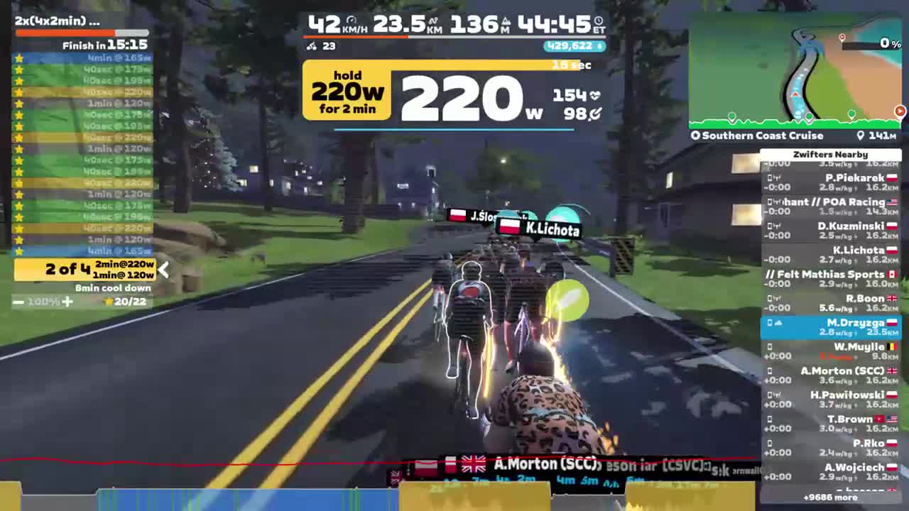 Zwift - 2x(4x2min) Threshold Fun on Southern Coast Cruise in Watopia
