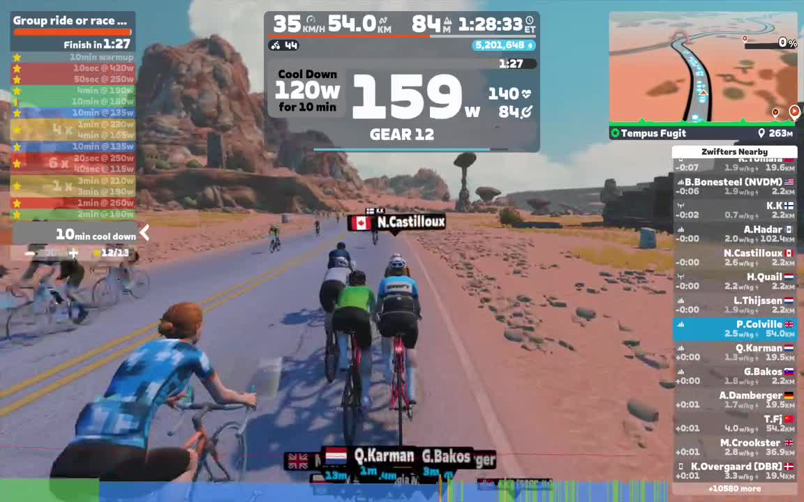 Zwift - Group ride or race simulation (moderate) 1.5hr :PWR on Tempus Fugit in Watopia