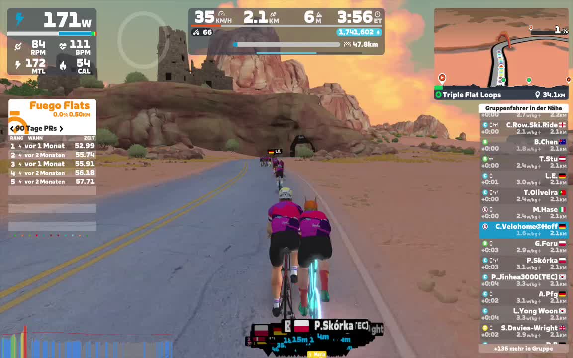 Zwift - Group Ride: Rapha Festive 500 with Bernie @ 1.5 W/KG on Triple Flat Loops in Watopia