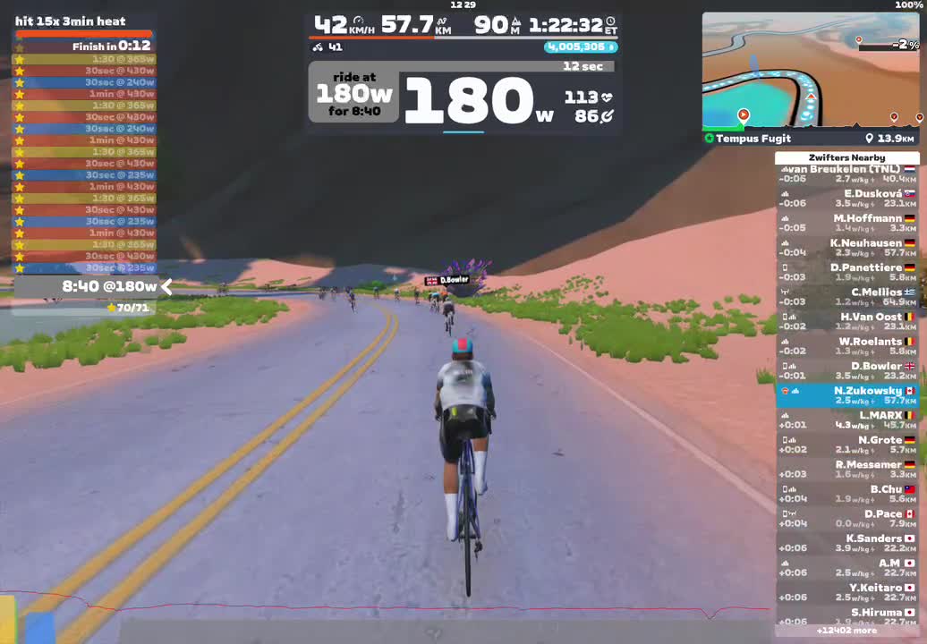 Zwift - hit 15x 3min heat on Tempus Fugit in Watopia