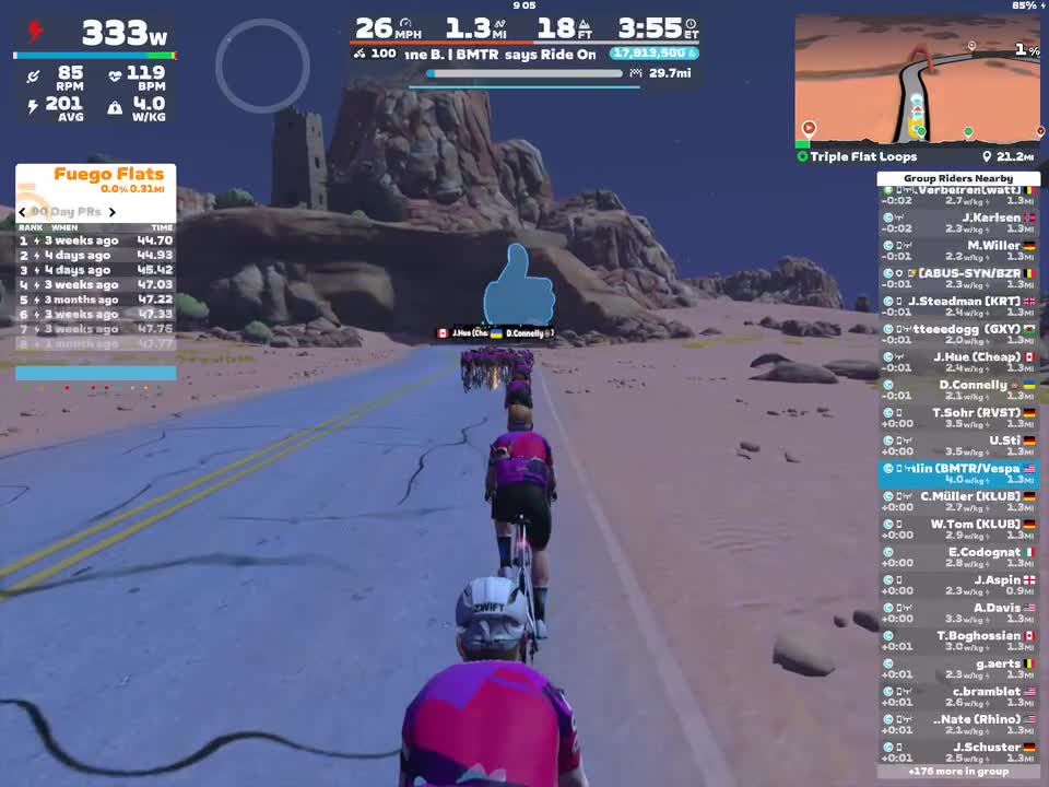 Zwift - Group Ride: Rapha Festive 500 with Maria @ 2.2 W/KG on Triple Flat Loops in Watopia