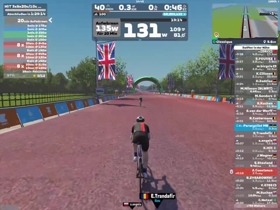 Zwift - HIT 3x8x20s/10s (Tabata) on Classique in London