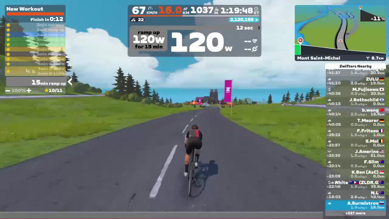 Intervals 5*73 Zwift -  on Ven-Top in France
