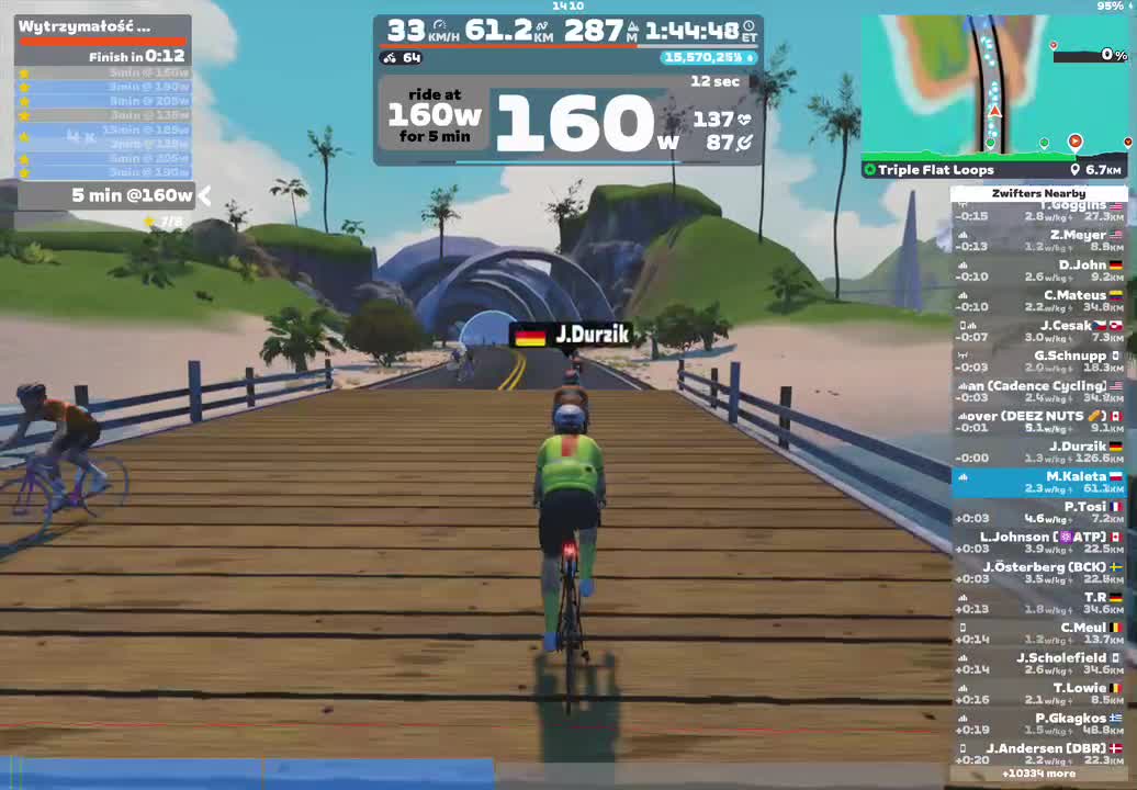 Zwift - Wytrzymałość tlenowa S2 (-8W) on Triple Flat Loops in Watopia