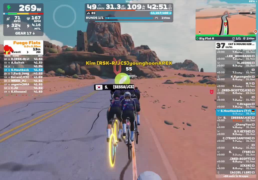 Zwift - Race: CAT & MOUSE KZR CHASE RACE  (B) on Big Flat 8 in Watopia