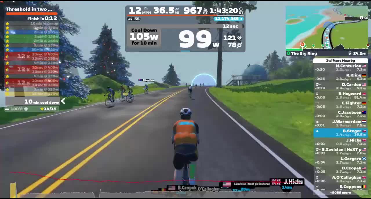 Zwift - Threshold in two ways. on The Big Ring in Watopia