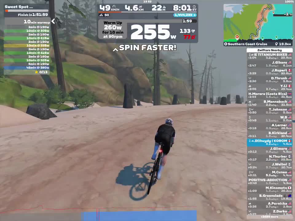 Zwift - Sweet Spot Pyramid - 50min (1) on Southern Coast Cruise in Watopia