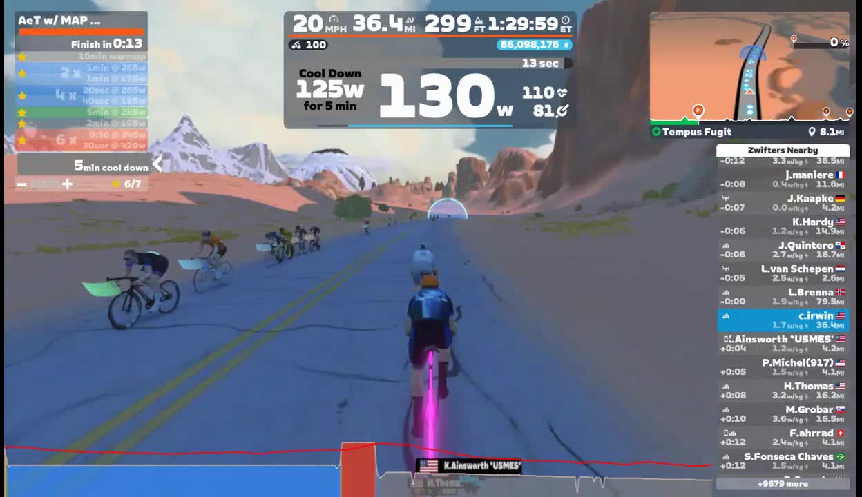 Zwift - AeT w/ MAP [70/120%] on Tempus Fugit in Watopia