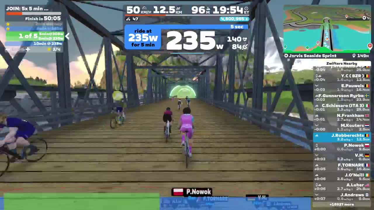 Zwift - JOIN: 5x 5 min tempo on Jarvis Seaside Sprint in Watopia