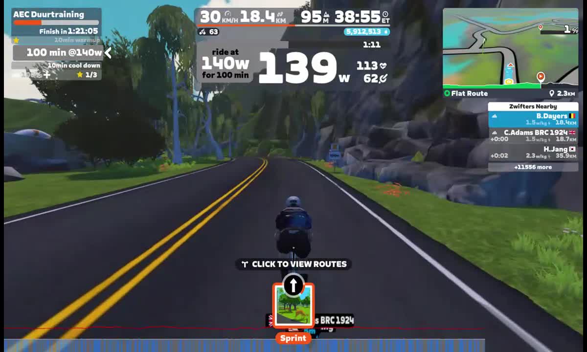 Zwift - AEC Duurtraining on Flat Route in Watopia