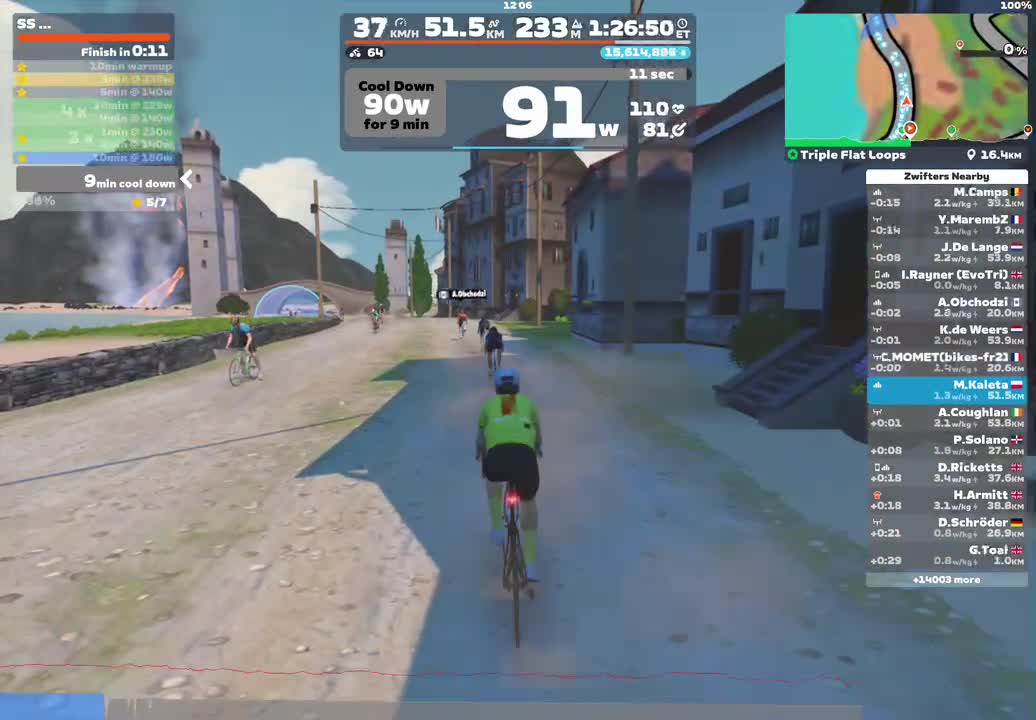 Zwift - SS (przypomnienie) trenażer (-16W) on Triple Flat Loops in Watopia