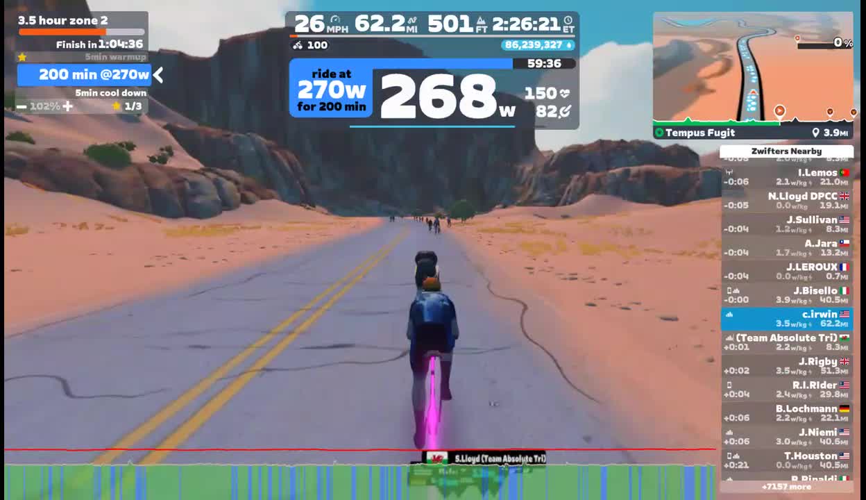Zwift - 3.5 hour zone 2 on Tempus Fugit in Watopia