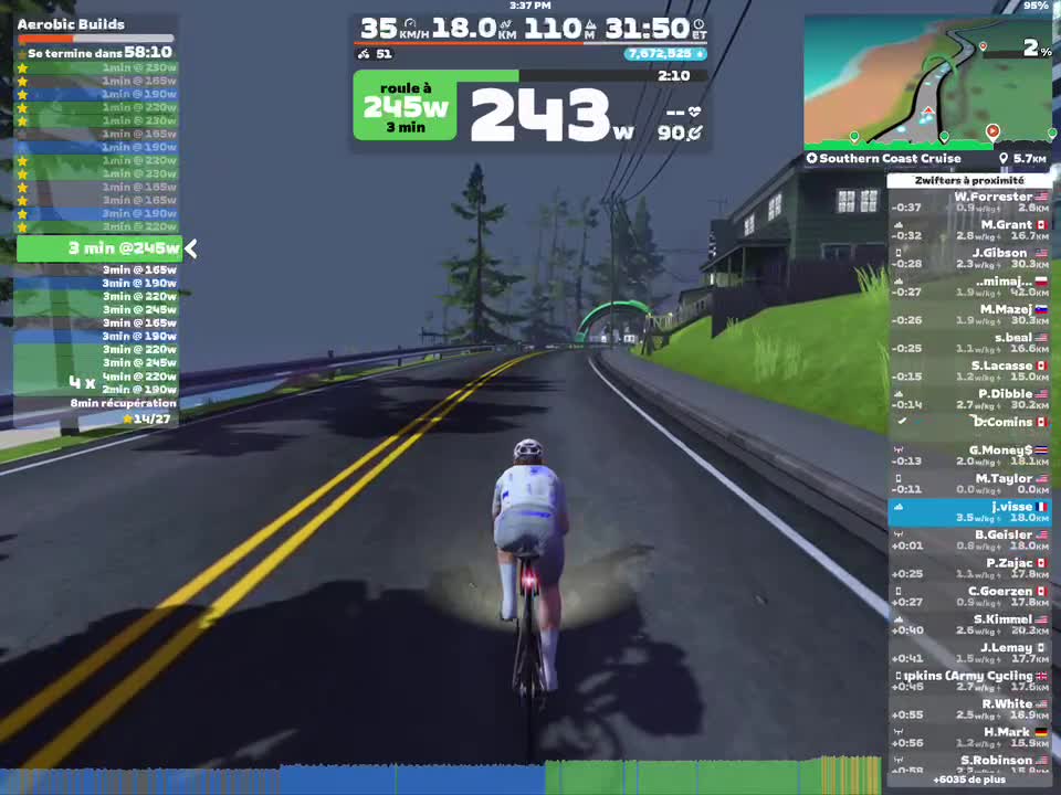 Zwift - Aerobic Builds on Southern Coast Cruise in Watopia