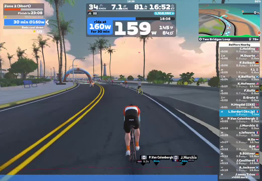 Zwift - Zone 2 (Short) on Two Bridges Loop in Watopia