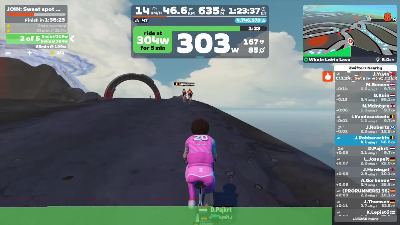 Zwift - JOIN: Sweet spot tempo on Whole Lotta Lava in Watopia
